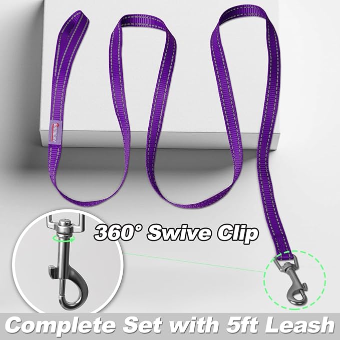 Dog Harness and Leash Set,Step in Small Sized Dog Harness,Soft Mesh,No-Chock,Reflective Adjustable,Secure with Hook & Loop Fastener,Puppy Vest for Small,Medium Dogs(Purple,M)