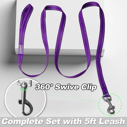 Dog Harness and Leash Set,Step in Small Sized Dog Harness,Soft Mesh,No-Chock,Reflective Adjustable,Secure with Hook & Loop Fastener,Puppy Vest for Small,Medium Dogs(Purple,XXXS)