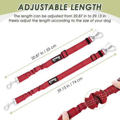 SlowTon Dog Seatbelt, 2 Pack Dog Seat Belt Car Leash Adjustable Elastic Bungee Buffer Heavy Duty Nylon Reflective Pet Safety Tether Connect to Dog Harness for Travel Riding in Vehicle (Daul Clip, R)