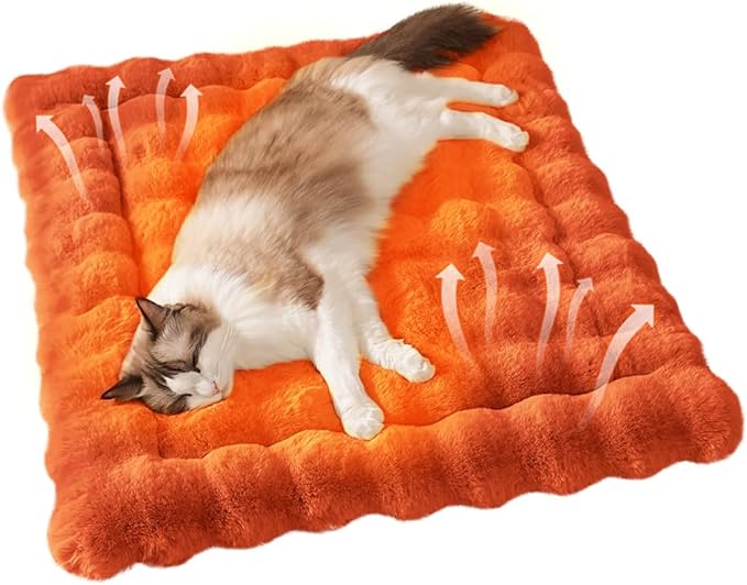 SOMAHE Self-Warming Cat Bed, Plush Faux Fur Pet Bed Mat with Anti-Slip Bottom, Ultra Soft Heated Bed for Cats & Medium Dogs, Cozy Fluffy Pad for Couch & Crate, Machine Washable, 27x20 Inch Orange