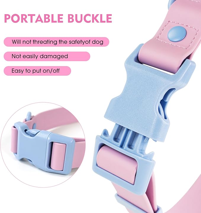 Wolfone Waterproof Dog Collar with Quick Release Buckle， Cute Adjustable Collar for Dogs Comfort Sturdy Durable Odor Proof Easy Care（Sweet Lilac 37.5-55cm）