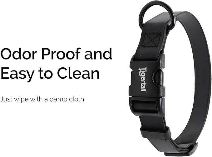 Tiger Tail Black X Small Dog Collar | Waterproof and Odor-Proof for Active Pets | Durable, Anti-Mat, and Lightweight Design | Made with Premium Coated Nylon | Suitable for Extra Small Breed Dogs
