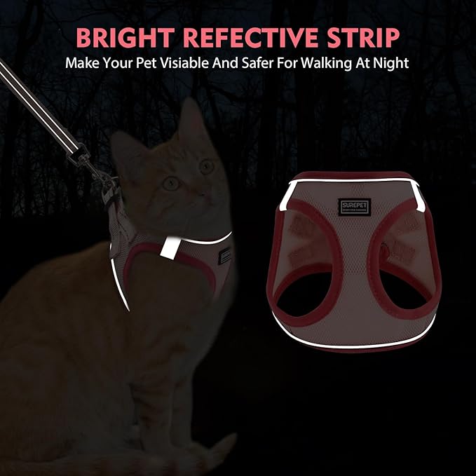 Betmaypet Cat Harness and Leash Set, Soft and Breathable Vest with Reflective Strip, Escape Proof Kitten Harness, Easy to Wear for Cats Walking and Traveling (Black, M)