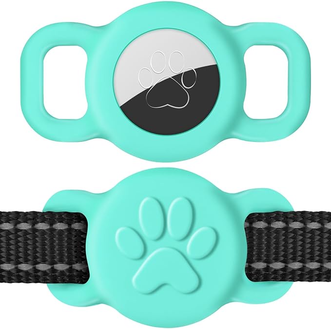 Dynmeow Dog Cat Collar Holder Compatible with Airtag, Anti-Lost Silcione Holder for 3/8 and 5/8 Inch Wide Collars, Turquoise, S(1 Pack)