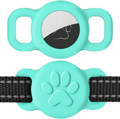 Dynmeow Dog Cat Collar Holder Compatible with Airtag, Anti-Lost Silcione Holder for 3/8 and 5/8 Inch Wide Collars, Turquoise, S(1 Pack)