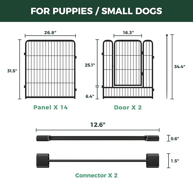FXW Rollick Unleashed Dog Playpen for Indoor, Yard, RV Camping, 32 inch 16 Panels Dog Pen with Connectors (Pack of 2) for Small and Medium Dogs, Black│Patented