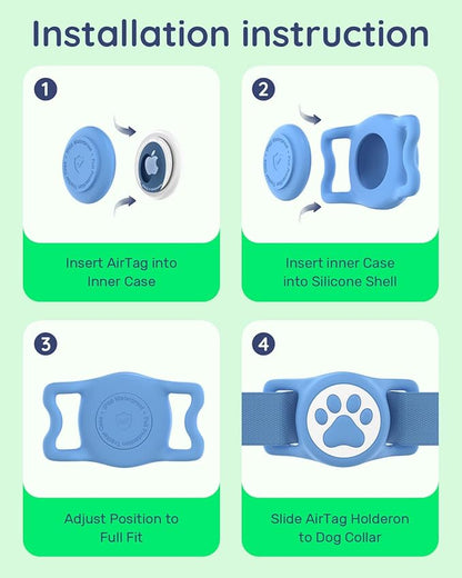 WhoseID IP68 Waterpoof Dog Airtag Holder, Stretchy Silicone Full Body Covered Apple Air Tag Holder for Dog Cat Collar Fit All Width Collar (Blue, 1 Pack)