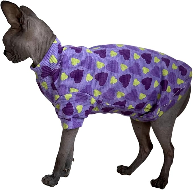 Limited Edition Sphynx Cat Cotton T-Shirts Hairless Cat Sweatshirt Pet Kitten Clothes Round Collar Kitten Shirts Vest Cats & Small Dogs Apparel (Purple Heart, S (3.3-4.4 lbs))