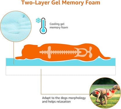 Amazon Basics Dog Bed with Cooling Gel Memory Foam, Pressure-Relief Support for Dogs up to 90lbs, Non-Slip Bottom, Machine Washable Cover, Extra Large Sized (41" x 29"), Grey