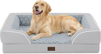 Casa Paw Orthopedic Dog Beds for Large Sized Dogs, Waterproof Memory Foam Large Pet Bed with Sides 36x27Inch, Non-Slip and Egg-Crate Foam Big Dog Couch Bed with Removable Washable Cover, Light Grey