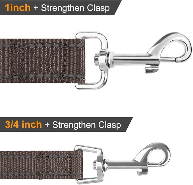 Joytale Double-Sided Reflective Dog Leash, 6 FT/5 FT/4 FT, Padded Handle Nylon Heavy Duty Leashes for Medium & Large Dogs Walking, Brown, 5FT