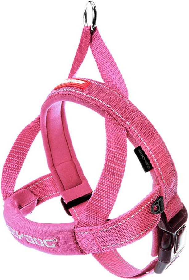 EzyDog Quick Fit Dog Harness – No Pull Harness for Training, Everyday Walking, and Easy Control - Adjustable Fit, Reflective, and Padded (XX-Small, Pink)