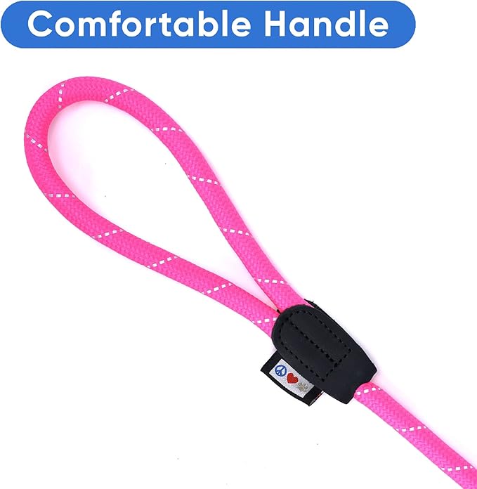 Pawtitas 6FT Training Dog Leash Durable Medium Rope Leash for Dogs Premium Quality Heavy Duty Rope Lead Strong and Comfortable - Pink Puppy Leash