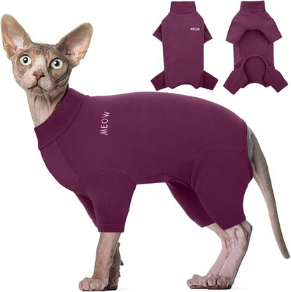 ROZKITCH Hairless Cat Sweater, Breathable Soft Jumpers for Sphynx Only, Coat with Four Legs, Warm Sweater T-Shirt Cat Pajamas Jumpsuit Vest Cornish Rex, Devon Rex, Peterbald Purple S