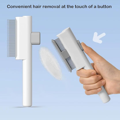 LGYJQTCMG Pet Grooming Combo with Release Button - 2-in-1 Pet Detangling Brush and Cat Dematting Comb with Long & Short Stainless Steel Metal Teeth Easy to Remove Loose Undercoat,Matted Fur & Tangles