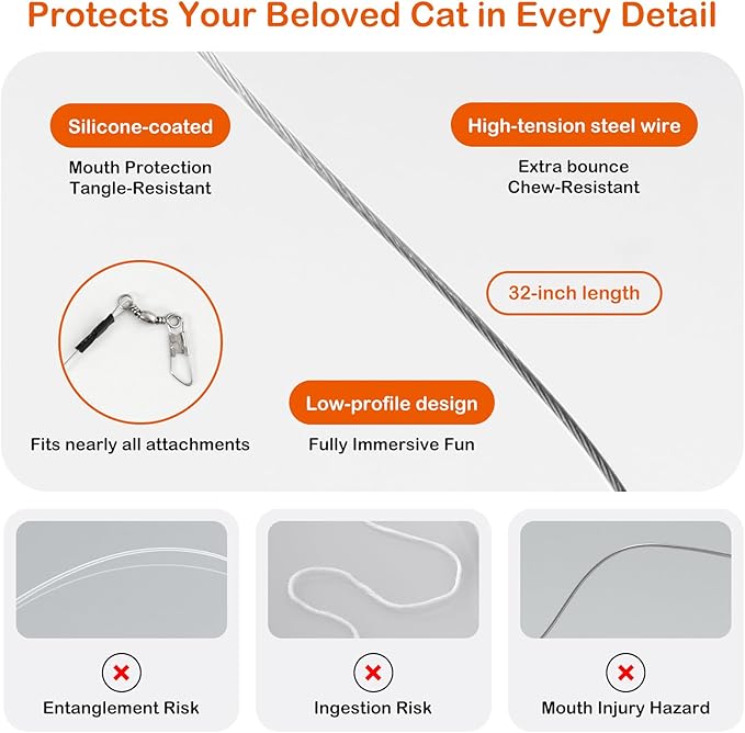 Catisfy Cat Wand Toy – Retractable Wand with 4 Feather Toy Refills for Indoor Cat Enrichment, Interactive Toy for Bored Adult Cats and High-Energy Kittens (FlutterFlick Series)