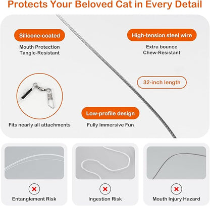 Catisfy Cat Wand Toy – Retractable Wand with 4 Feather Toy Refills for Indoor Cat Enrichment, Interactive Toy for Bored Adult Cats and High-Energy Kittens (FlutterFlick Series)