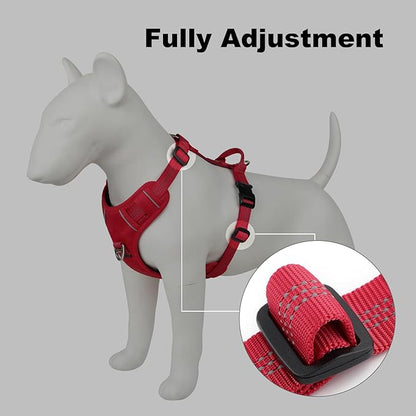 Plutus Pet No Pull Dog Harness, Reflective Adjustable Dog Vest Harness with Handle, Escape Proof, Soft Padded for Small Medium Large Dogs (Red, L)