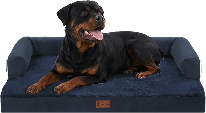 Casa Paw Orthopedic Dog Beds for Extra Large Dogs, Waterproof Egg Crate Foam XL Dog Bed with Sides 48x30Inch, Big Dogs Couch Beds with Removable Washable Cover and Nonskid Bottom, Navy Blue