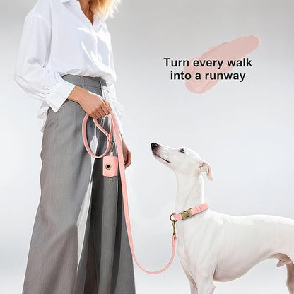 Didog Stylish PU Leather Dog Leash for Large Dogs, Easy to Clean 5ft Pink Dog Leashes for Medium Dogs, Cute and Fashionable for Walking, Running and Training,Pink, M