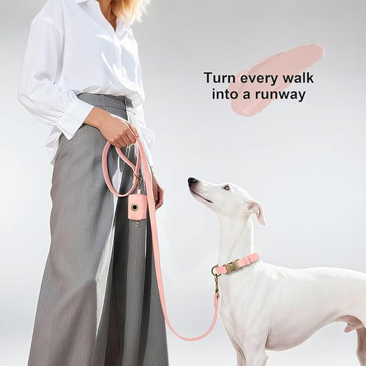 Didog Stylish PU Leather Dog Leash for Large Dogs, Easy to Clean 5ft Pink Dog Leashes for Medium Dogs, Cute and Fashionable for Walking, Running and Training,Pink, M