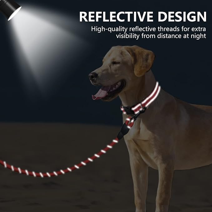 Dynmeow Reflective Dog Collar and Leash Set, 6FT Strong Climbing Rope Leash with Padded Handle, Adjustable Pet Collar with Soft Neoprene Padding for Medium Large Dogs, Red, M