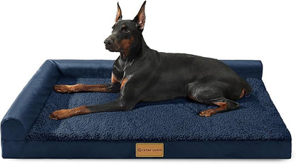 Patas Lague Orthopedic Jumbo Dog Bed for Extra Large Dogs 56''X40'', Waterproof L Bolster Pet Sofa Beds with Removable Washable Cover, Soft Comfortable Pet Couch Crate Mat with Nonskid Bottom, Navy
