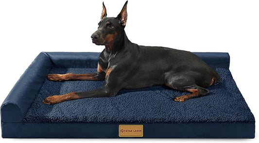 Patas Lague Orthopedic Jumbo Dog Bed for Extra Large Dogs 56''X40'', Waterproof L Bolster Pet Sofa Beds with Removable Washable Cover, Soft Comfortable Pet Couch Crate Mat with Nonskid Bottom, Navy