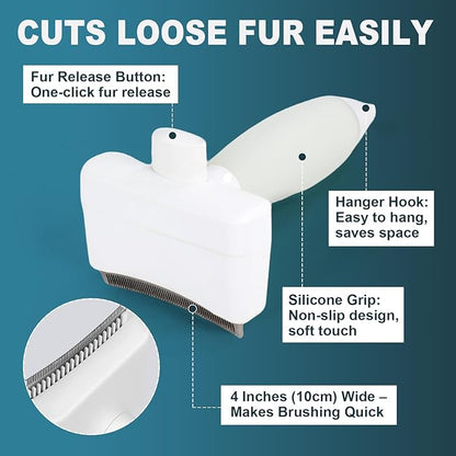 Cat Brush for Shedding with Non-Slip Silicone Grip,Curved Steel Teeth & Dual-Layer Cat Deshedding Tool, One-Click Clean Cats Hair Brush for Long & Short Haired Cats, Dogs, Rabbits