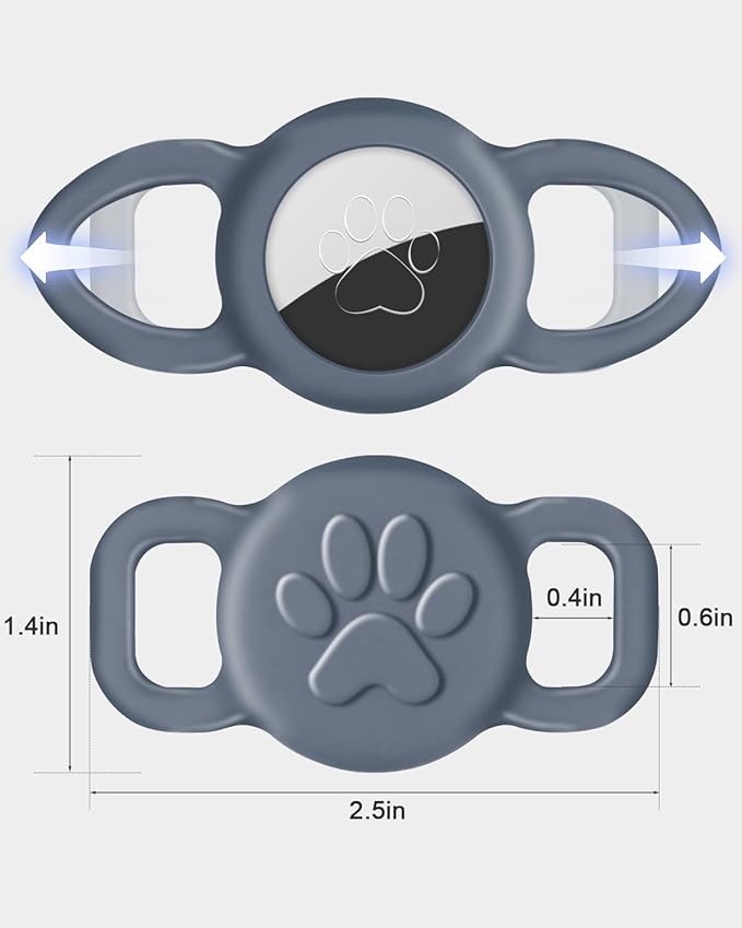 Dynmeow Dog Cat Collar Holder Compatible with Airtag, Anti-Lost Silcione Holder for 3/8 and 5/8 Inch Wide Collars, Grey, S(1 Pack)