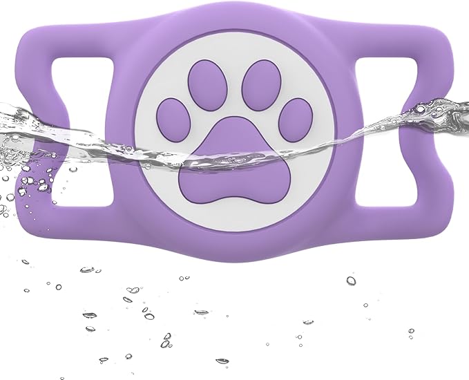 WhoseID IP68 Waterpoof Dog Airtag Holder, Stretchy Silicone Full Body Covered Apple Air Tag Holder for Dog Cat Collar Fit All Width Collar (Purple, 1 Pack)