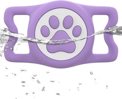 WhoseID IP68 Waterpoof Dog Airtag Holder, Stretchy Silicone Full Body Covered Apple Air Tag Holder for Dog Cat Collar Fit All Width Collar (Purple, 1 Pack)