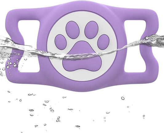 WhoseID IP68 Waterpoof Dog Airtag Holder, Stretchy Silicone Full Body Covered Apple Air Tag Holder for Dog Cat Collar Fit All Width Collar (Purple, 1 Pack)