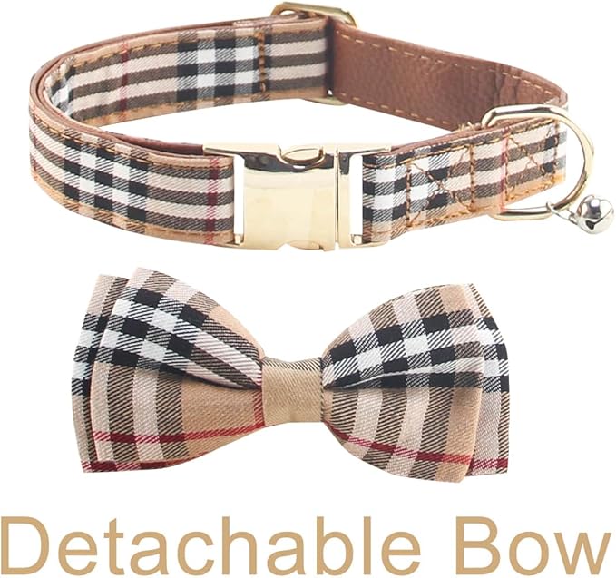 Yizepet Dog Collar and Leash with Bow Tie - Adjustable pet Collar for Dogs with Metal Buckle Collar, Stylish Pattern for Small Medium or Large Boy and Girl Dog and Cat