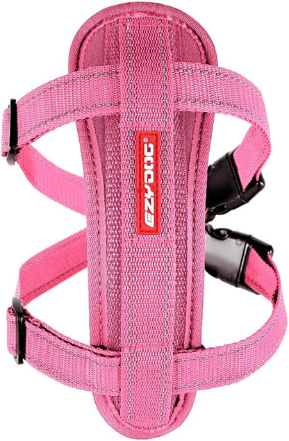 EzyDog Chest Plate No Pull Dog Harness – Escape Proof Harness with Reflective Stitching and Comfort Padding for Easy Walks, Training & Control - Car Restraint Included (X-Small, Pink)