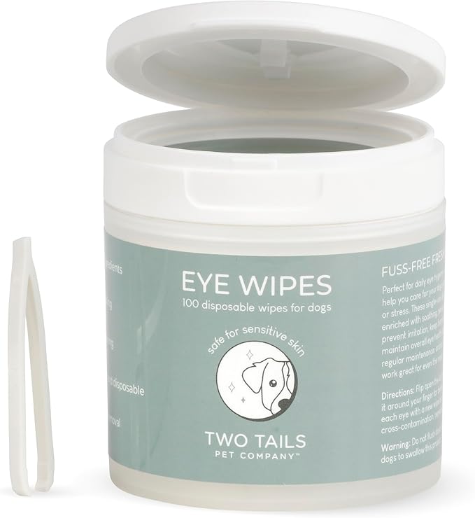 Two Tails Pet Company Eye Wipes Gentle Dog Face Wipes for Cleaning Dirt Around Eyes, Fragrance-Free, Soft & Safe, 100 Disposable Wipes for Grooming Care