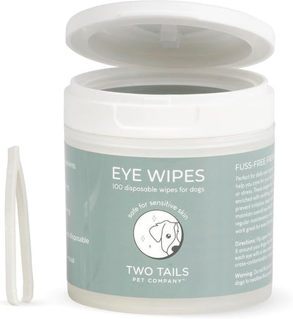 Two Tails Pet Company Eye Wipes Gentle Dog Face Wipes for Cleaning Dirt Around Eyes, Fragrance-Free, Soft & Safe, 100 Disposable Wipes for Grooming Care