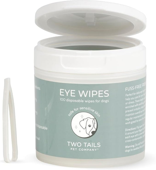 Two Tails Pet Company Eye Wipes Gentle Dog Face Wipes for Cleaning Dirt Around Eyes, Fragrance-Free, Soft & Safe, 100 Disposable Wipes for Grooming Care