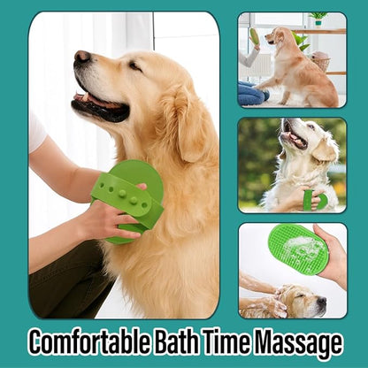 Woofs and Purs 2 Pcs Self Cleaning Slicker Brush & Bath Brush For Dogs and Cats - Skin Friendly Deshedding Dog Brush Suitable For Shedding & Haired Pets, Green
