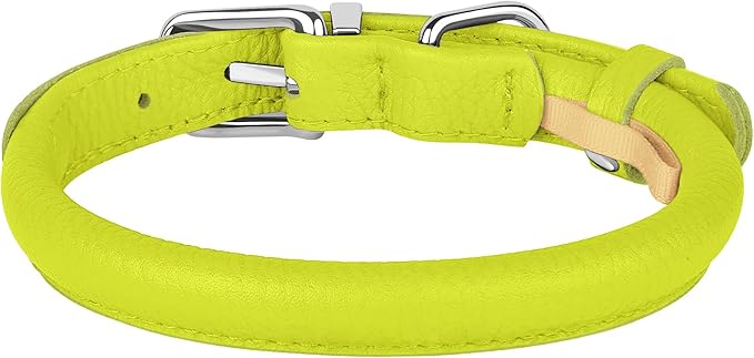 OOPSDOGGY Rolled Leather Dog Collar Soft Roll Collars for Small Medium Large Dogs Puppy (Lime Green, S, 10"-13")