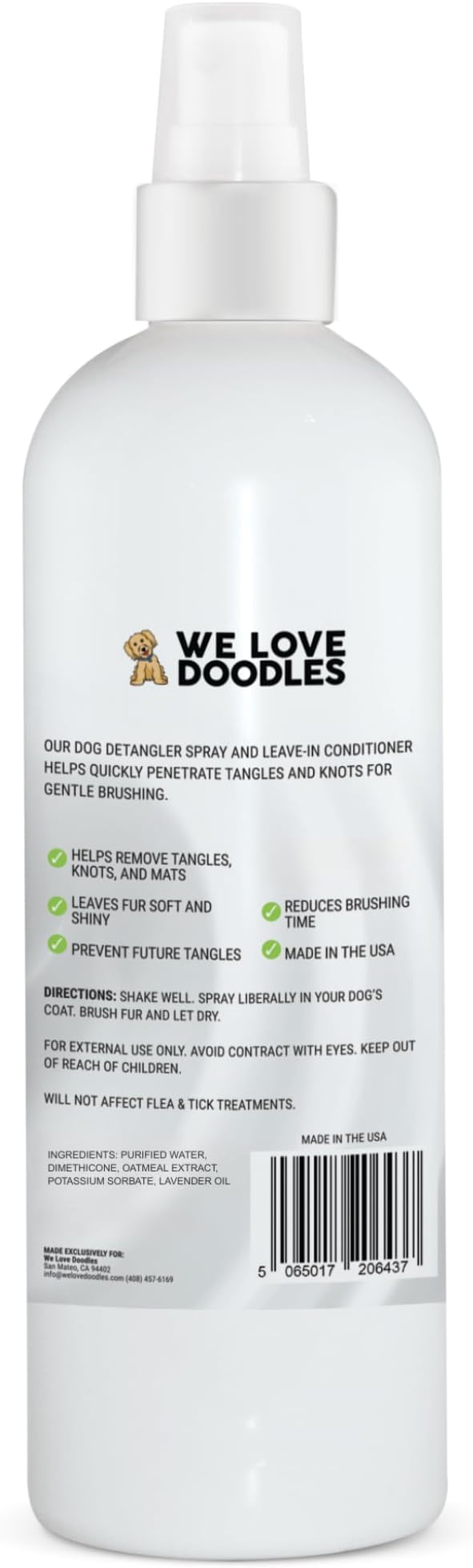 We Love Doodles Dog Detangler Spray - Leave-in Conditioner for Dogs - Dog Detangling Spray - Dematting Spray for Dogs - Tangle Remover - Made in The USA (Unscented Hypoallergenic)