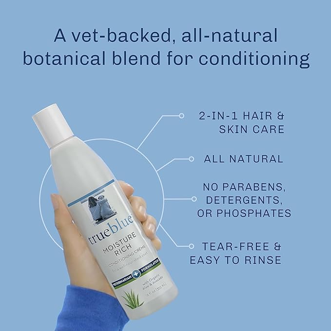 Trueblue Aloe & Avocado Moisture-Rich Conditioning Dog Crème – Conditioner Cream for Dogs, Puppies - Deodorizing, Moisturizing, Tearless – Toxin Free, Natural Botanical Blend – 12 Fl. Oz.