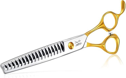 JASON 7.5" 18-Teeth Chunkers Shears for Dogs Cats Grooming Texturizing Blending Thinning Scissor Pets Trimming Kit Sharp Gold Shear for Right Handed Groomers Christmas Gift