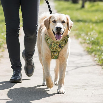 BARKBAY No Pull Dog Harness Large Reflective Dog Harness with Front Clip and Easy Control Handle for Walking Training Running with ID tag Pocket(Camo,L)