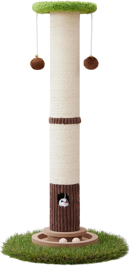 Woochpet 34inches Tall Cat Scratching Post with Cat Ball Track Toy Heavy Duty and Thicker Large Diameter Natural Sisal Cat Scratcher Post for Indoor Cats Protect Your Furniture