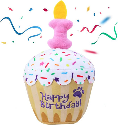 MRSOHRET Dog Birthday Toy, Birthday Cake Plush Squeak Dog Toys for Puppy Gifts, Unique Bone Candle Design, Dogs Party Decor