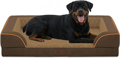 Casa Paw Orthopedic Dog Beds for Extra Large Sized Dogs, Waterproof Memory Foam XL Pet Bed with Sides 48x30Inch, Non-Slip and Egg-Crate Foam Big Dog Couch Bed with Removable Washable Cover, Brown