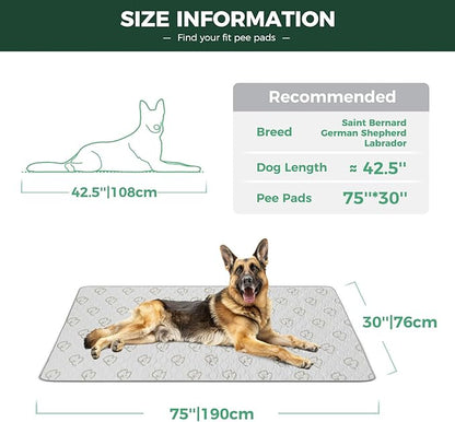 FXW Washable Pee Pads for Dogs, Leak-Proof & Non-Slip, Specifically Designed for Potty Training, 30" x 75" Rectangle, Khaki, 2 Packs