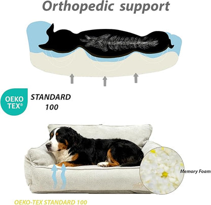 RAFASAFA Small Dog Bed, Washable Pet Bed with Removable Cover, with Sides, Carry Handle & Side Pockets .Plush Chenille Orthopedic Pet Bed Couch for Small Breed Dogs & Cats Calming