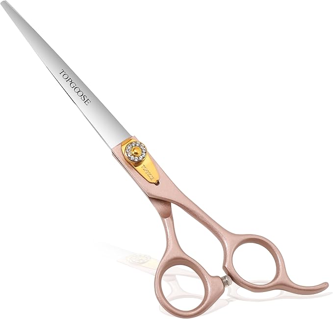 TOPGOOSE 7.5'' Dog Straight Scissors for Grooming 440C Stainless Steel Rose Gold Professional Pet Trimming Scissors Sharp Blades Cutting for Dogs and Cats Shears (Rose Gold, Straight)